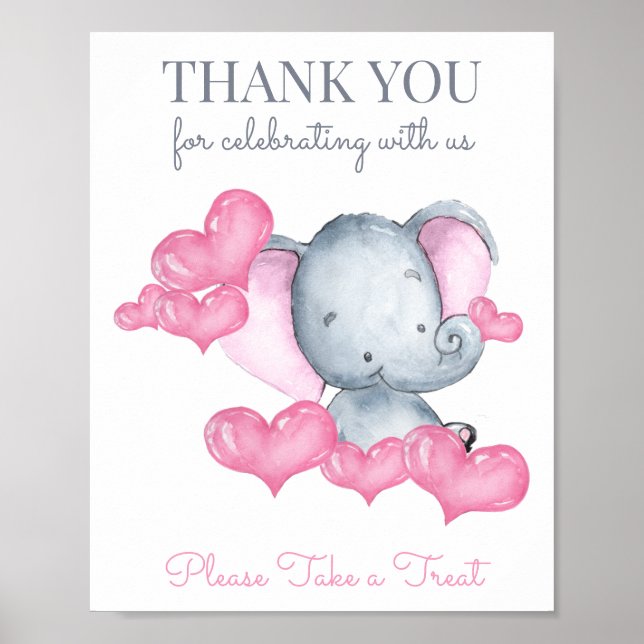 Undertecknet flicka Elephant Baby Shower Favor Bor Poster (Framsidan)