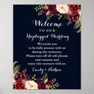 Undertecknet för Burgundy Navy Blommigt Unplugged Poster