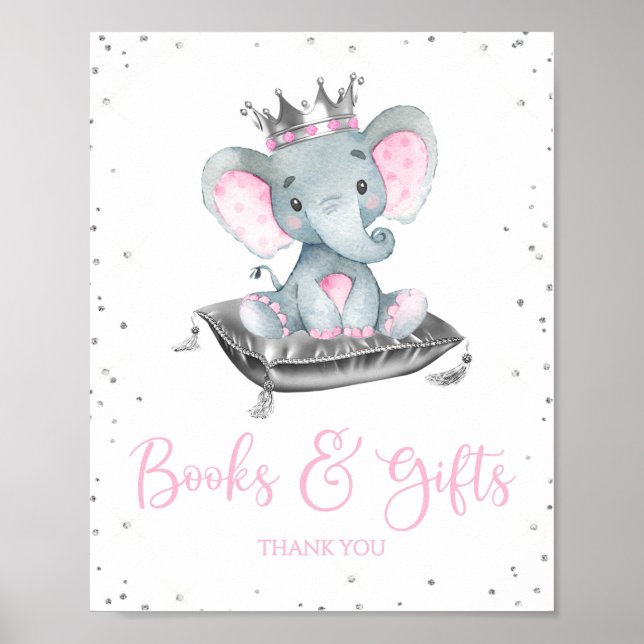 Undertecknet Girl Elephant Baby Shower Gift Bord Poster (Framsidan)
