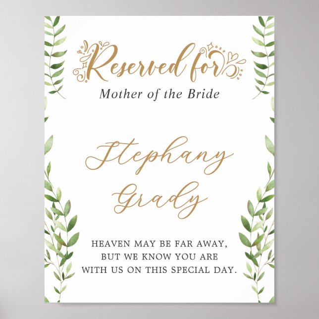 Undertecknet guld Greenery Reserved Memorial Bord Poster (Framsidan)