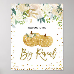 Undertecknet guld och White Pumpkin Reveal Party Poster