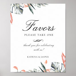 Undertecknet Modern Coral Tropiks Favor Bröllop Poster