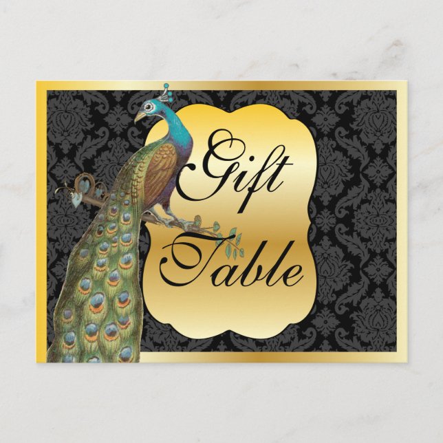 Undertecknet Peackcock Guld Gift Bord Vykort (Framsida)
