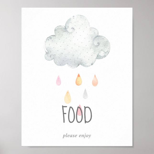 Undertecknet Rain Cloud Girl Baby Shower Food Bord Poster (Framsidan)