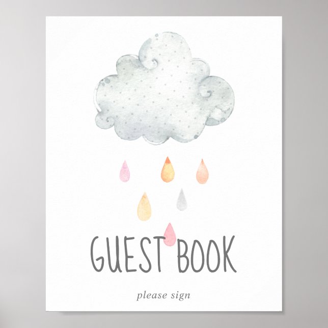 Undertecknet Rain Cloud Girl Baby Shower Guest Bok Poster (Framsidan)