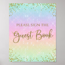 Undertecknet Rainbow Baby Shower Guest Bok Bord