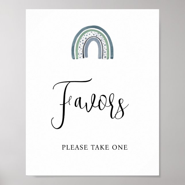 Undertecknet Rainbow Pojke Favors Baby Shower Poster (Framsidan)
