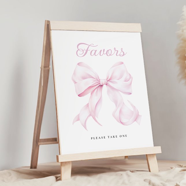 Undertecknet rosa Bow Baby Shower favoriter Bord Poster (Skapare uppladdad)