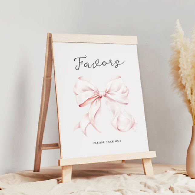 Undertecknet rosa Bow Baby Shower favoriter Bord Poster (Skapare uppladdad)