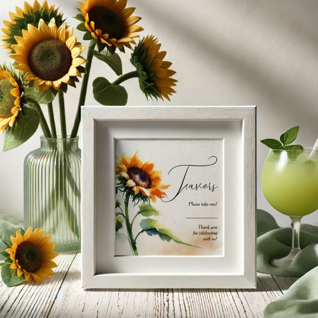 Undertecknet Rustic Bröllop Decor för solrosförmån Poster (Sunflower wedding decor features a small favor sign. Order printed or printable instant download.)