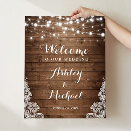 Undertecknet Rustic Land Twinkle Ljus Snöre Bröllo Poster