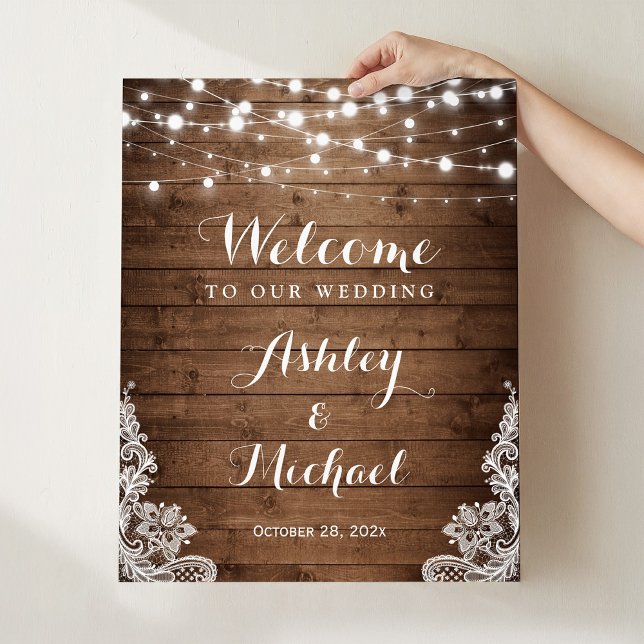 Undertecknet Rustic Land Twinkle Ljus Snöre Bröllo Poster (Skapare uppladdad)