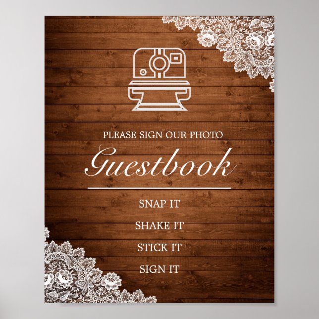 Undertecknet Rustic Wood & Snöre Photo Guest Bok B Poster (Framsidan)