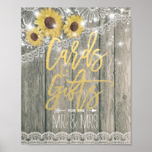 Undertecknet Rustic Wood Sunwers Snöre Card Gift B Poster