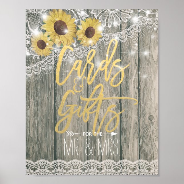 Undertecknet Rustic Wood Sunwers Snöre Card Gift B Poster (Framsidan)