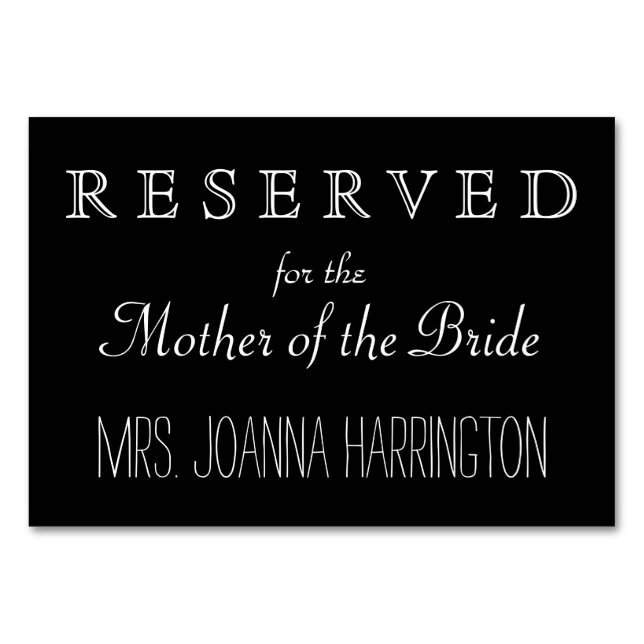 Undertecknet Svartvit Bröllop är reserverat Bordsnummer (Framsidan)