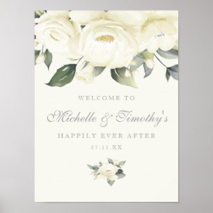 Undertecknet vit ros Blommigt Bröllop Poster