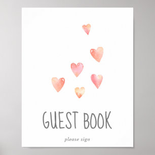 Undertecknet Watercolor Hearts Girl Baby Shower Gu Poster