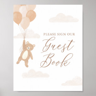 Underteckning av nalle Baby Shower Guest Bok Poster