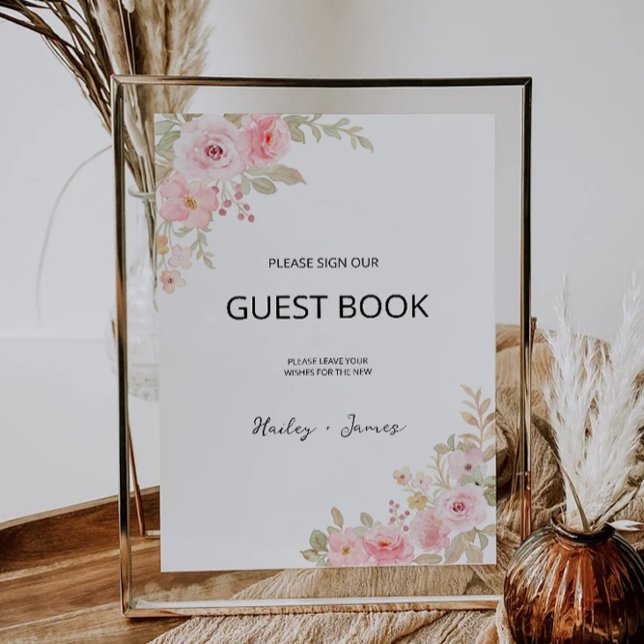 Underteckningsmall för Bok för gästgäst i Ro Bröll Inbjudningar (Rose Wedding Guest Book Sign Template)