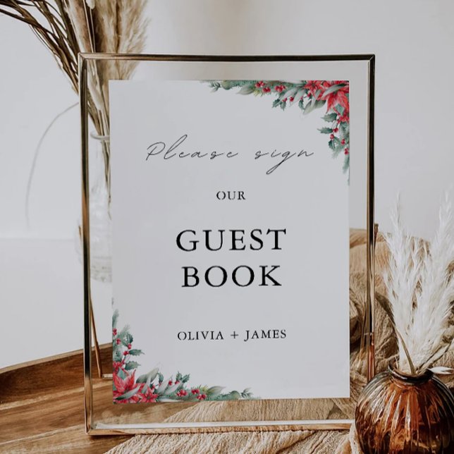 Underteckningsmall för Bröllop Guest Bok Inbjudningar (Christmas Wedding Guest Book Sign Template)