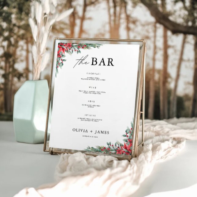 Underteckningsmall för Bröllop-meny-Pub Poster (Christmas Wedding Bar Menu Sign Template)