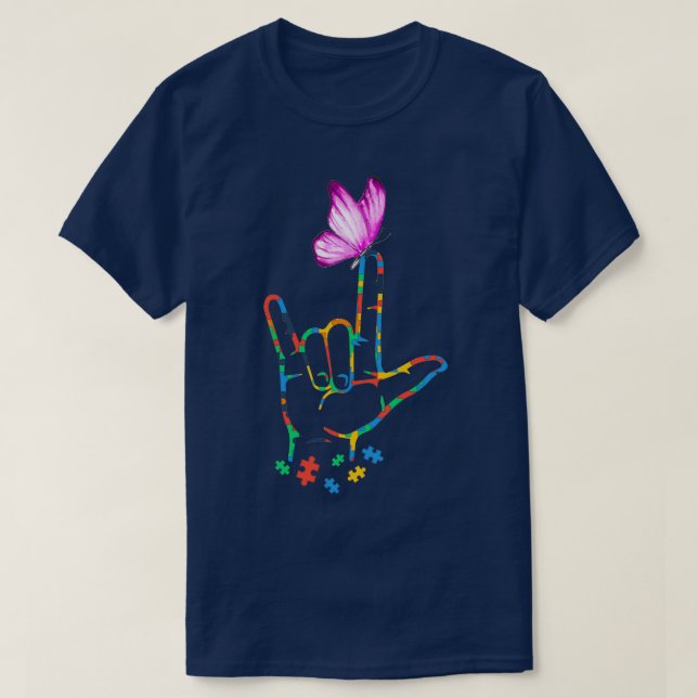 Underteckningsspråk för Butterfly Autism Awareness T Shirt (Design framsida)