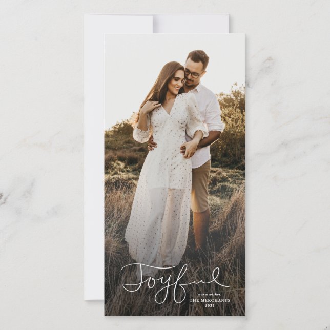 Undertextad glädjefullt julkort med foto (Framsida)