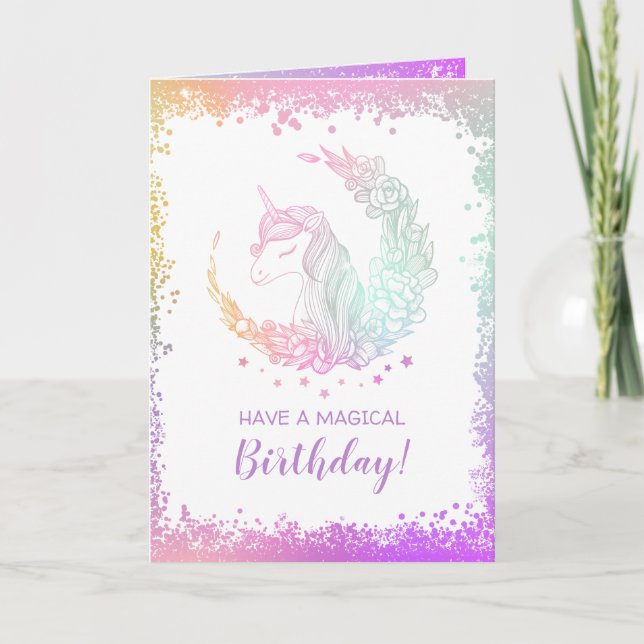 Undervacker Glitter Magic Unicorn Birthday Kort (Framsida)