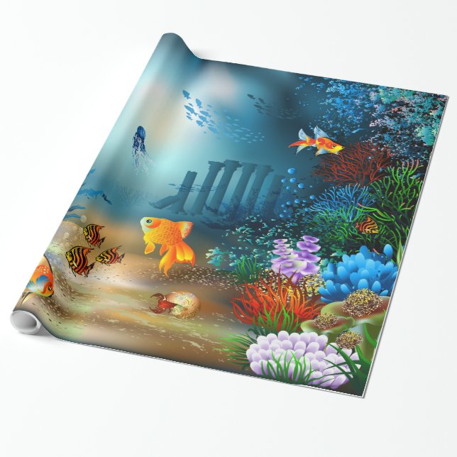 Undervatten 4 Omslagning Papper Presentpapper (Utrullad)