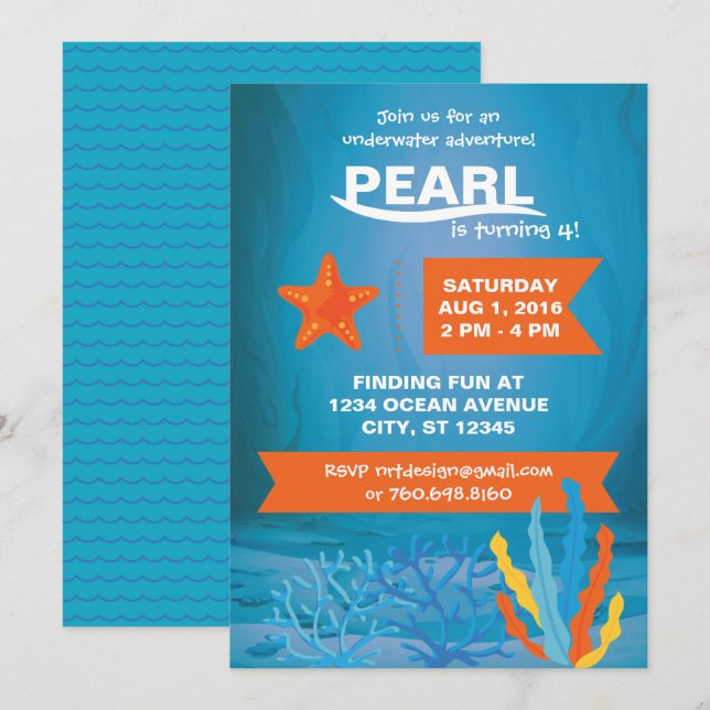 Undervatten Äventyr Party Inbjudan (Fram/baksida)