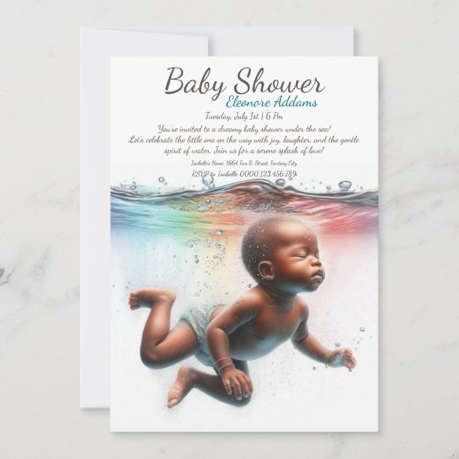 Undervatten Dreams Watercolor Baby Shower Inbjudningar (Framsida)