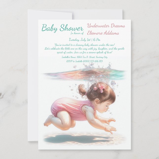Undervatten Dreams Watercolor Baby Shower Inbjudningar (Framsida)
