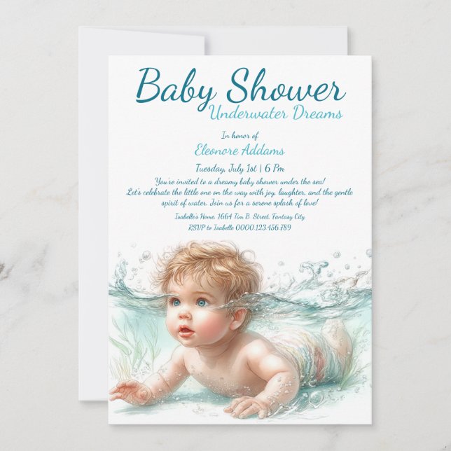 Undervatten Dreams Watercolor Baby Shower Inbjudningar (Framsida)