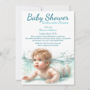 Undervatten Dreams Watercolor Baby Shower Inbjudningar