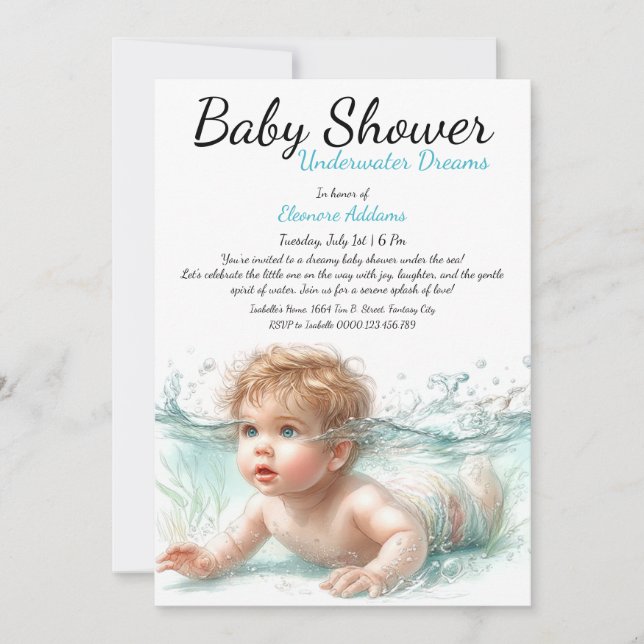 Undervatten Dreams Watercolor Baby Shower Inbjudningar (Framsida)