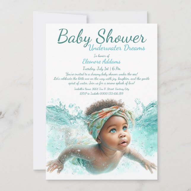 Undervatten Dreams Watercolor Baby Shower Inbjudningar (Framsida)