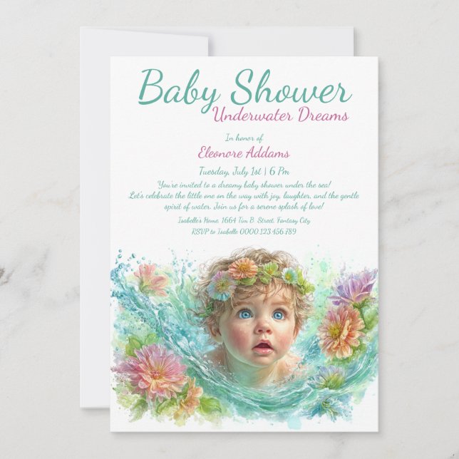 Undervatten Dreams Watercolor Baby Shower Inbjudningar (Framsida)