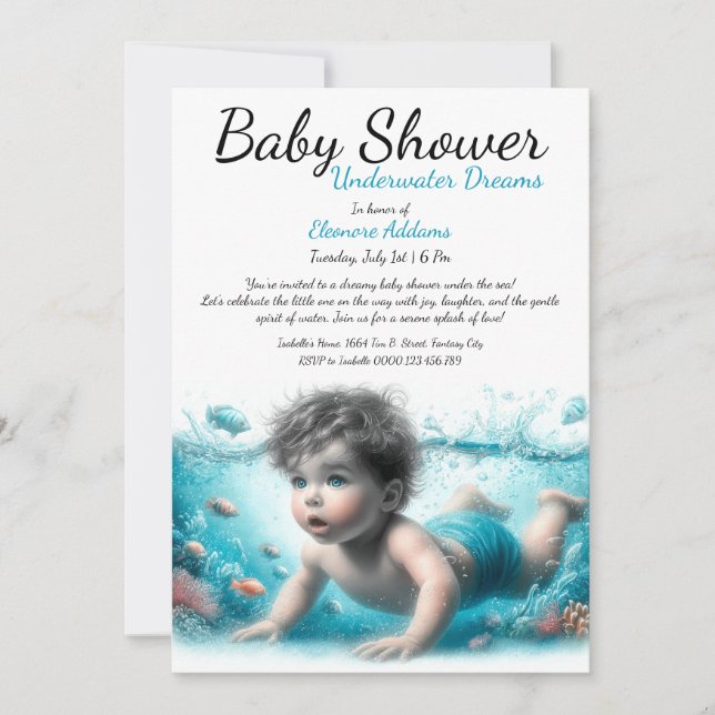 Undervatten Dreams Watercolor Baby Shower Inbjudningar (Framsida)