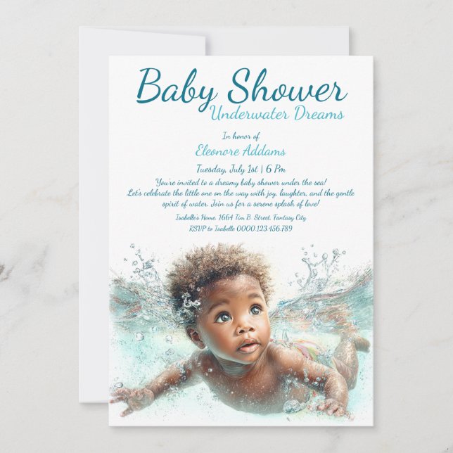 Undervatten Dreams Watercolor Baby Shower Inbjudningar (Framsida)