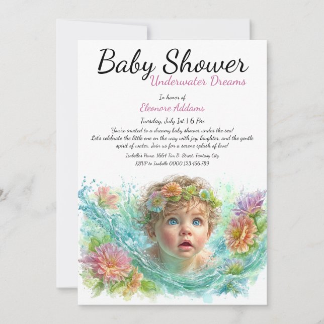 Undervatten Dreams Watercolor Baby Shower Inbjudningar (Framsida)