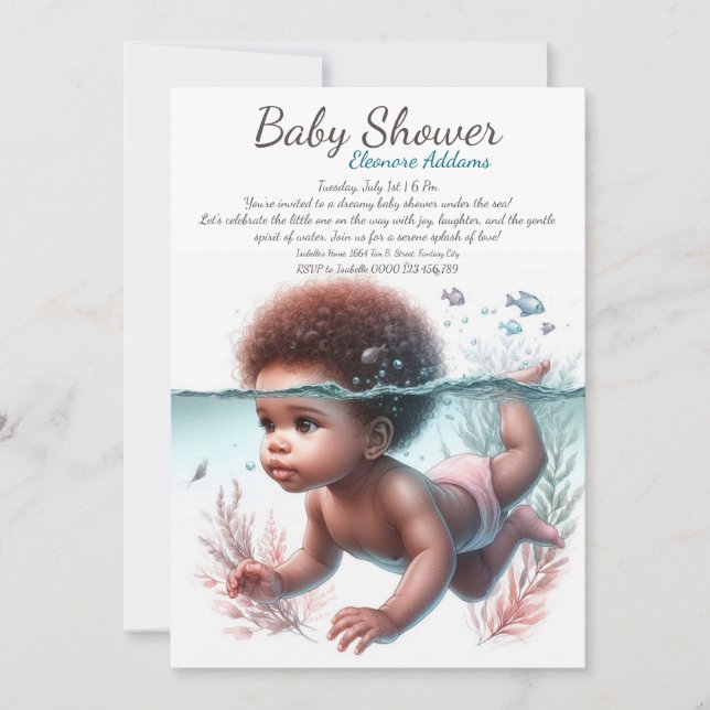Undervatten Dreams Watercolor Baby Shower Inbjudningar (Framsida)