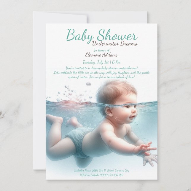 Undervatten Dreams Watercolor Baby Shower Inbjudningar (Framsida)