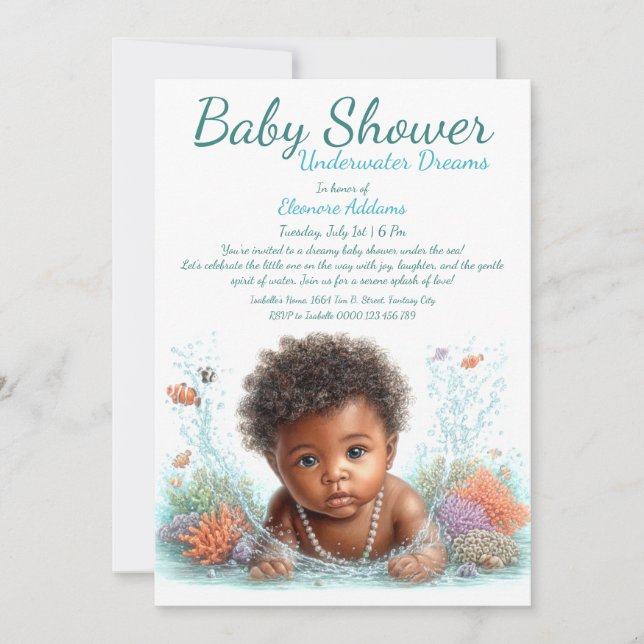 Undervatten Dreams Watercolor Baby Shower Inbjudningar (Framsida)