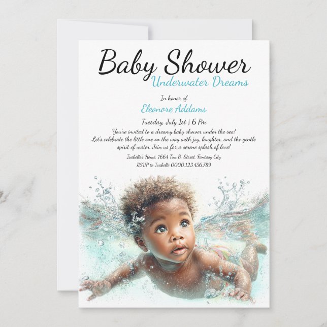 Undervatten Dreams Watercolor Baby Shower Inbjudningar (Framsida)