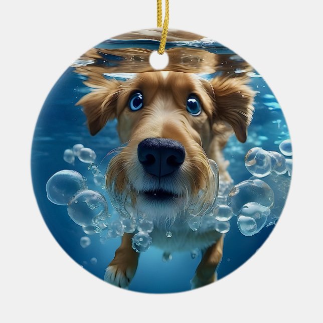 Undervatten Hund Swimming Bubbles Ornament (Framsidan)
