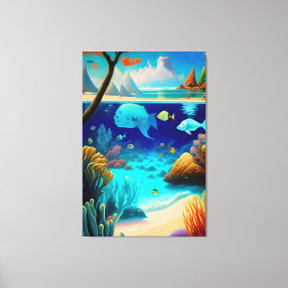 Undervatten, Sjöliv, fiskarnas djuphavsdjupa djuph Canvastryck