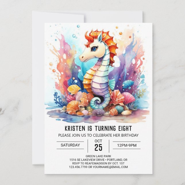Undervattendag Stollig Seahorse Fantasy Birthday Inbjudningar (Framsida)