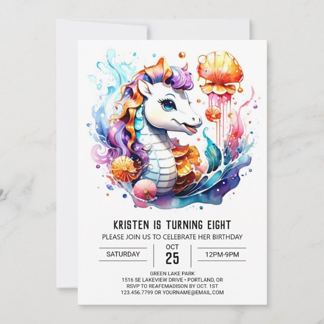 Undervattendjup Fantasy Seahorse Stänk Inbjudningar (Framsida)