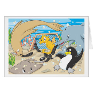 Undervattens- hockey vid djur hälsningskort